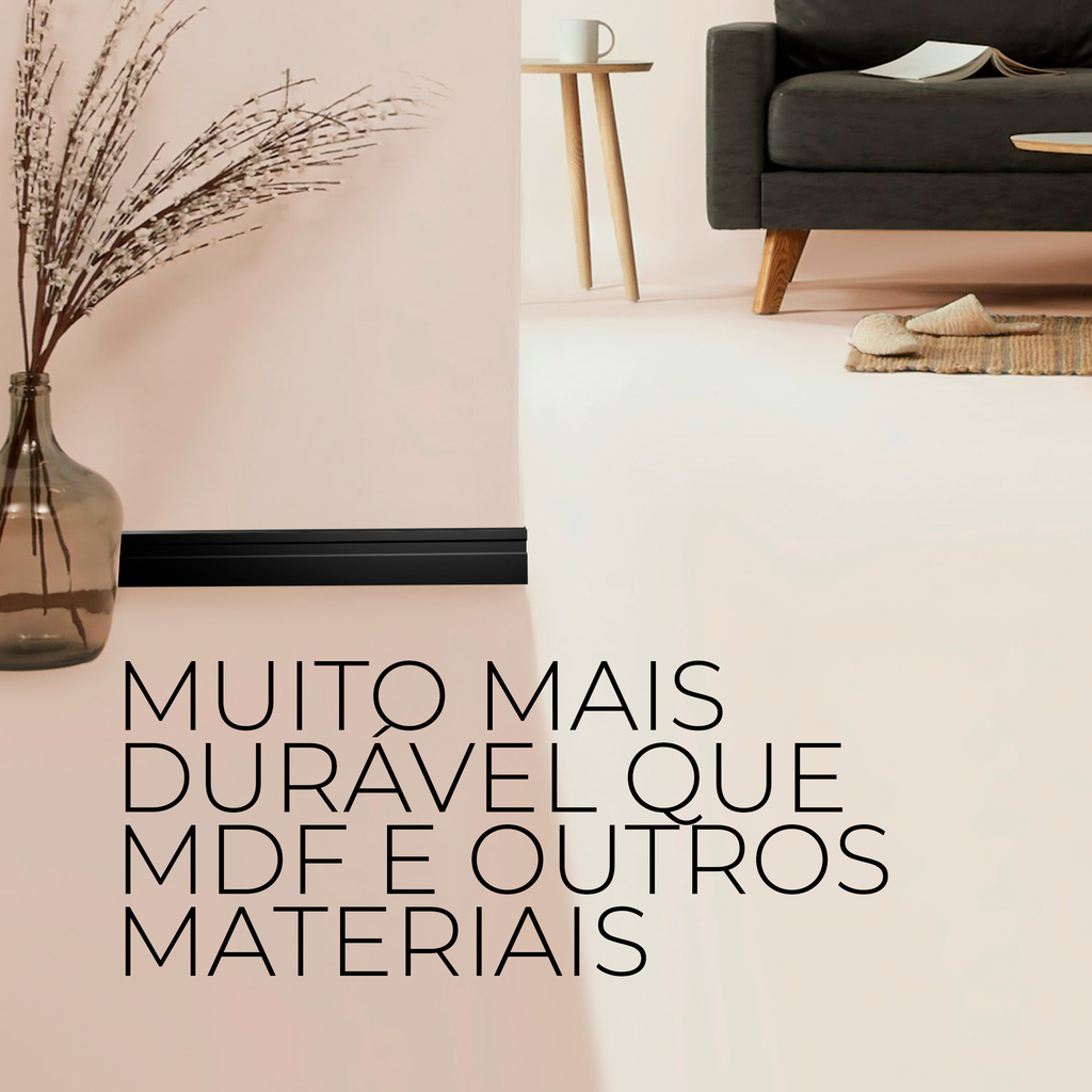 Kit 10 Barras Rodapé Poliestireno 10cm Frisado Preto 2m RM Decor