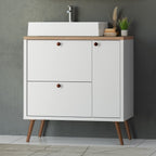 Conjunto para Banheiro Gabinete com Pés Cuba e Espelheira Madri Móveis Bosi 80cm Branco/Tauari