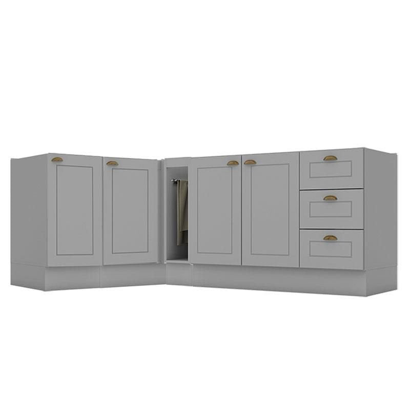 Balcão Cozinha Porta Toalha Canto Reto 1 Porta Pia 120cm Americana Henn Cinza