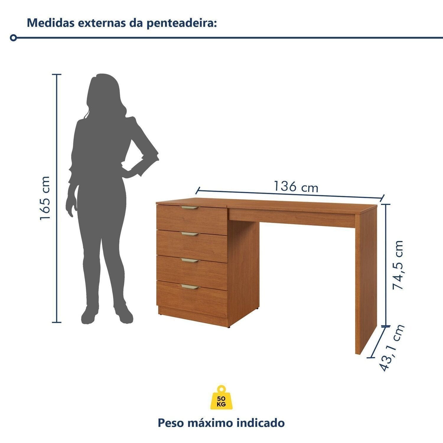 Penteadeira Camarim com Porta Joias e Tampo Reclinável 4 Gavetas Afrodite Mavaular Branco