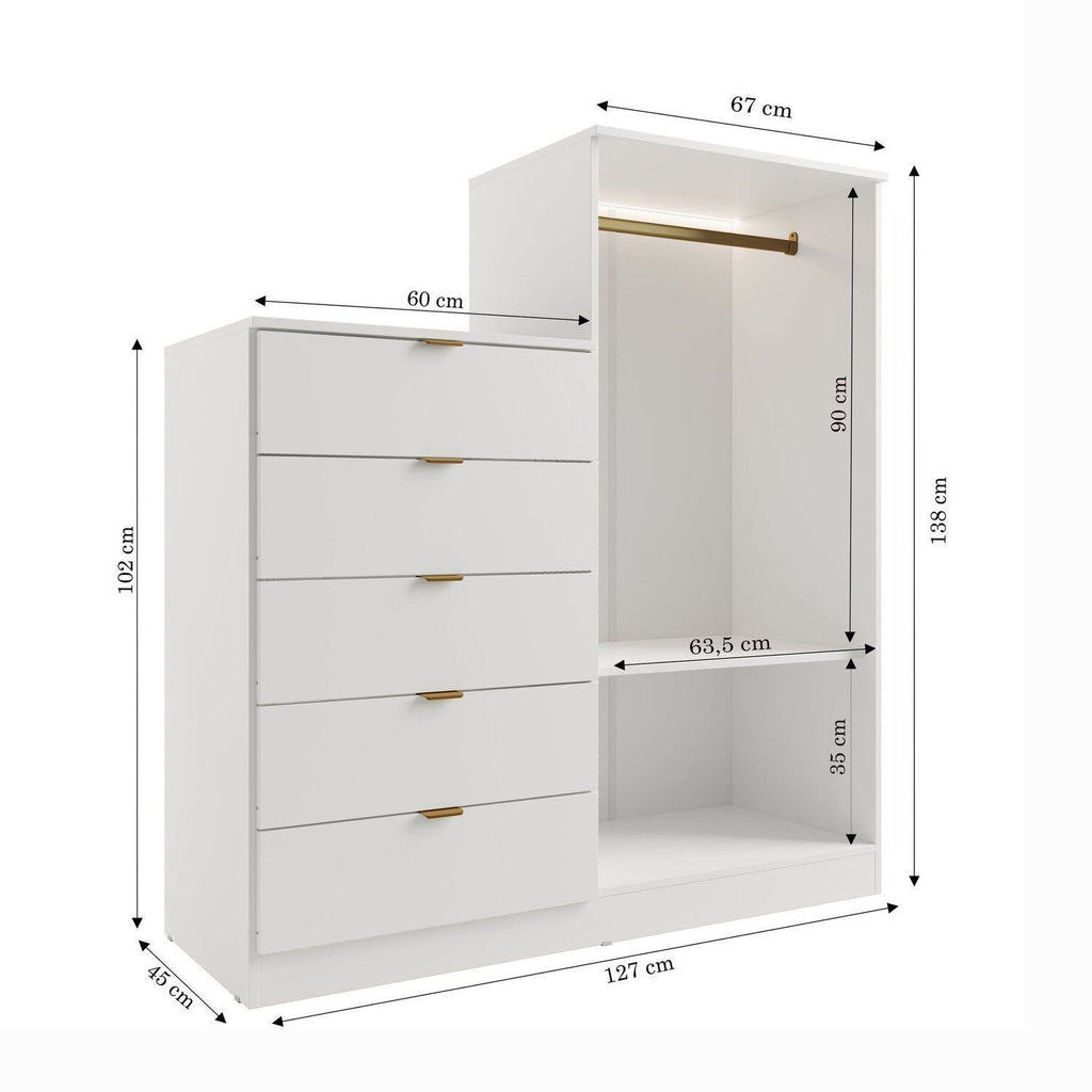 Cômoda Infantil 5 Gavetas 2 Portas com Iluminação LED Reflecta Cecília Móveis Sul Branco