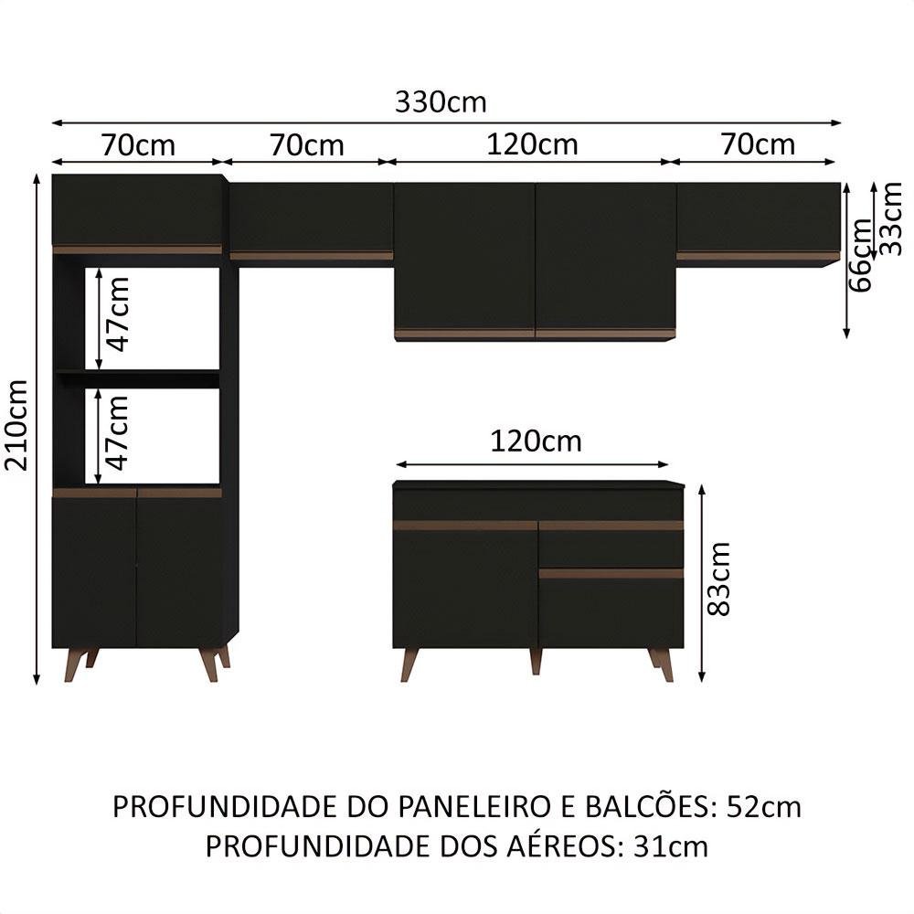 Cozinha Completa Reims 330cm Madesa 5 Peças com Balcão e Tampo