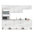 Cozinha Completa Modulada Pérola Yescasa 5 Peças Torre Quente Aéreo 3 Portas Balcão 120 Balcão 80 Basculante Branco