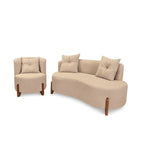 Conjunto Gaia Sofá e Poltrona Curva Orgânica Veludo Bege MD Montanaris Decor