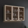 Armário Aéreo 3 Portas com Vidro Connect Henn Cinza 120cm