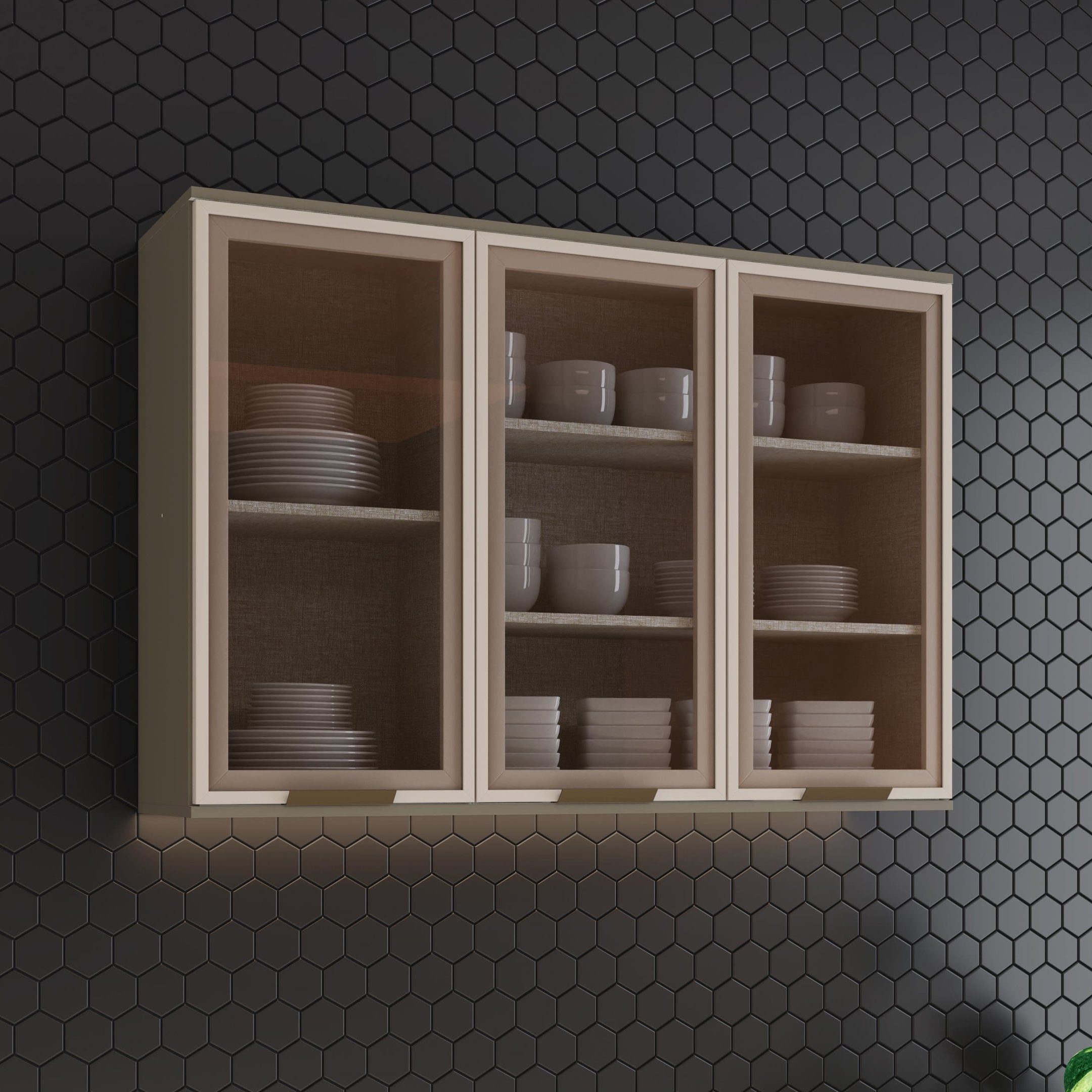 Armário Aéreo 3 Portas com Vidro Connect Henn Cinza 120cm