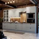 Cozinha Completa Modulada 6 Peças com Cristaleira Emily Espresso Móveis Cinza/Nature