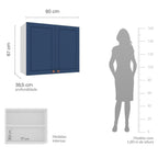 Armário Aéreo 2 Portas 80cm Pérola Yescasa Azul/Branco