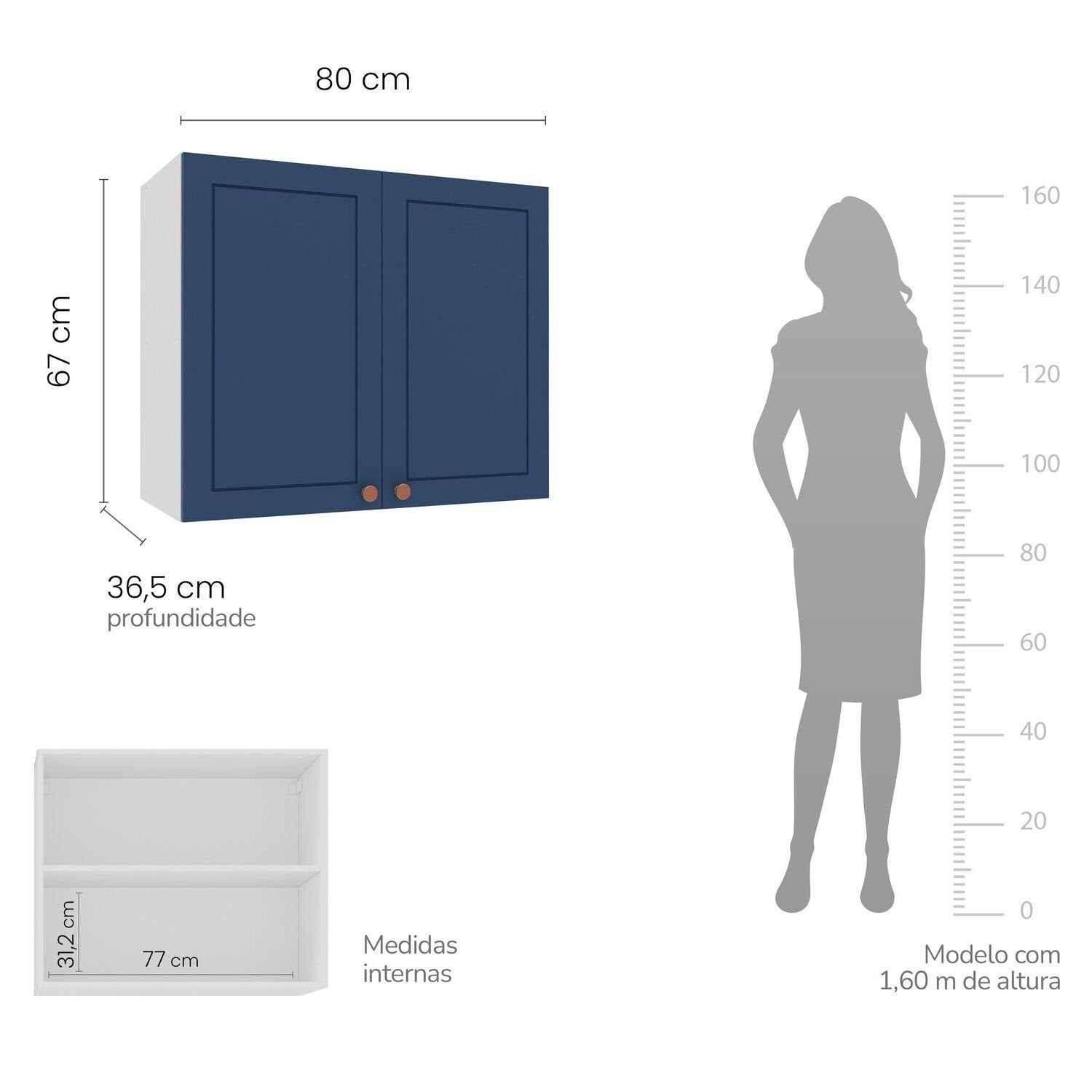 Armário Aéreo 2 Portas 80cm Pérola Yescasa Azul/Branco