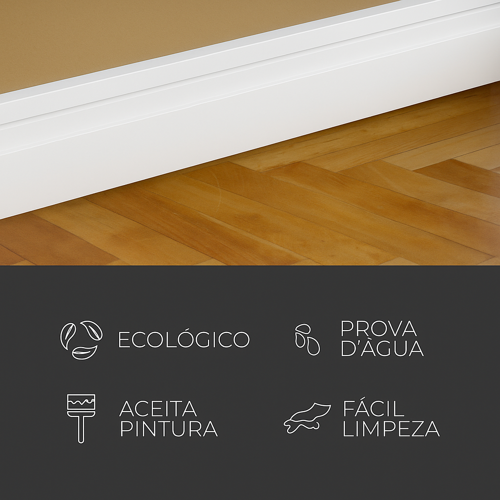 Rodapé Poliestireno 10cm Frisado Branco 2m RM Decor