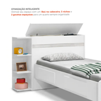 Cama Solteiro com Baú 2 Gavetas e 3 Nichos Jade J&A Móveis Branco