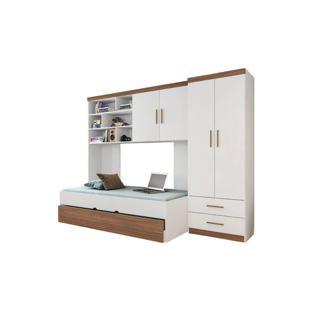 Quarto Completo Solteiro Juvenil 4 Peças com Guarda-Roupa e Bicama Modulado Chiara Phoenix Baby