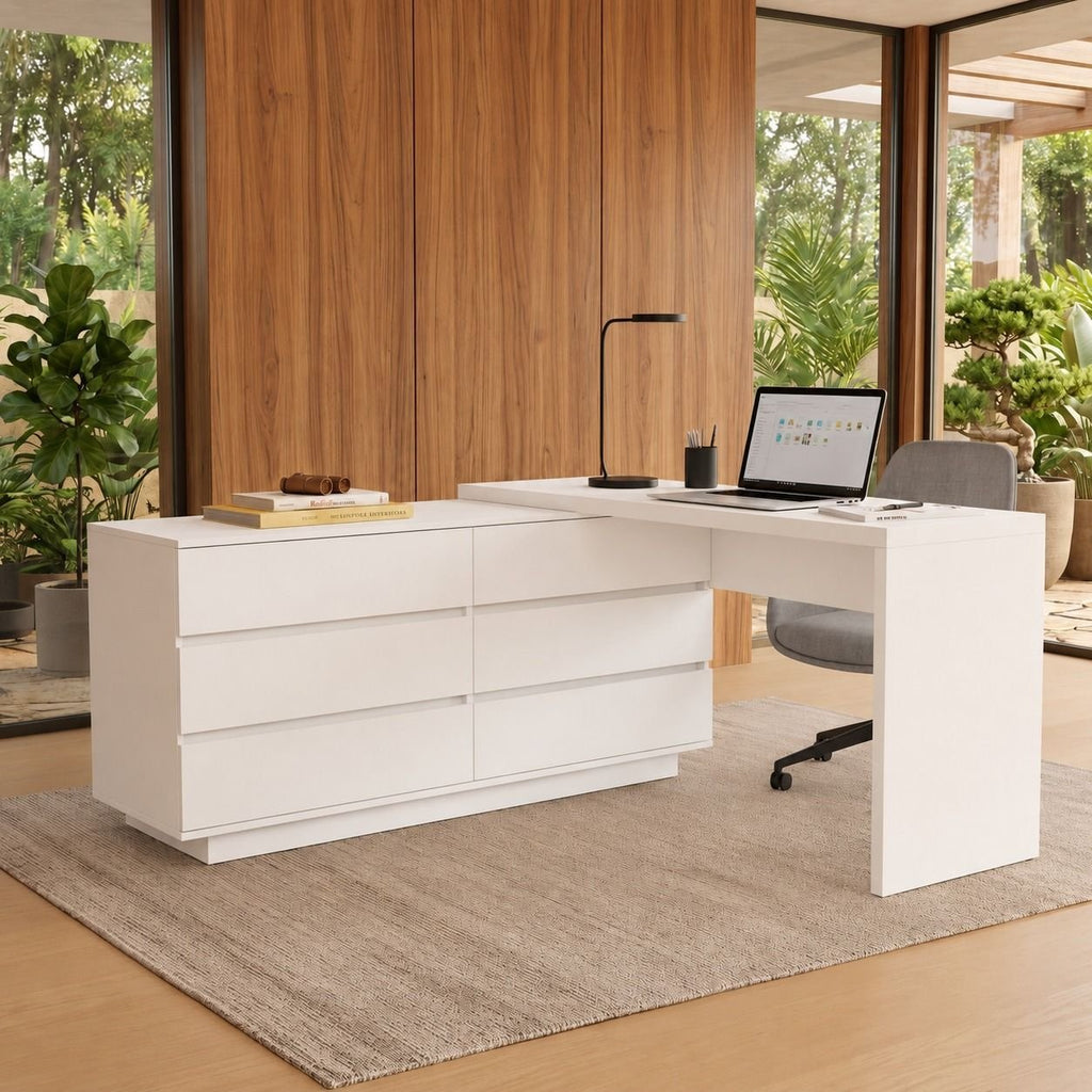 Escrivaninha em L ou Reta Oring 6 Gavetas 230cm CabeCasa MadeiraOriginals