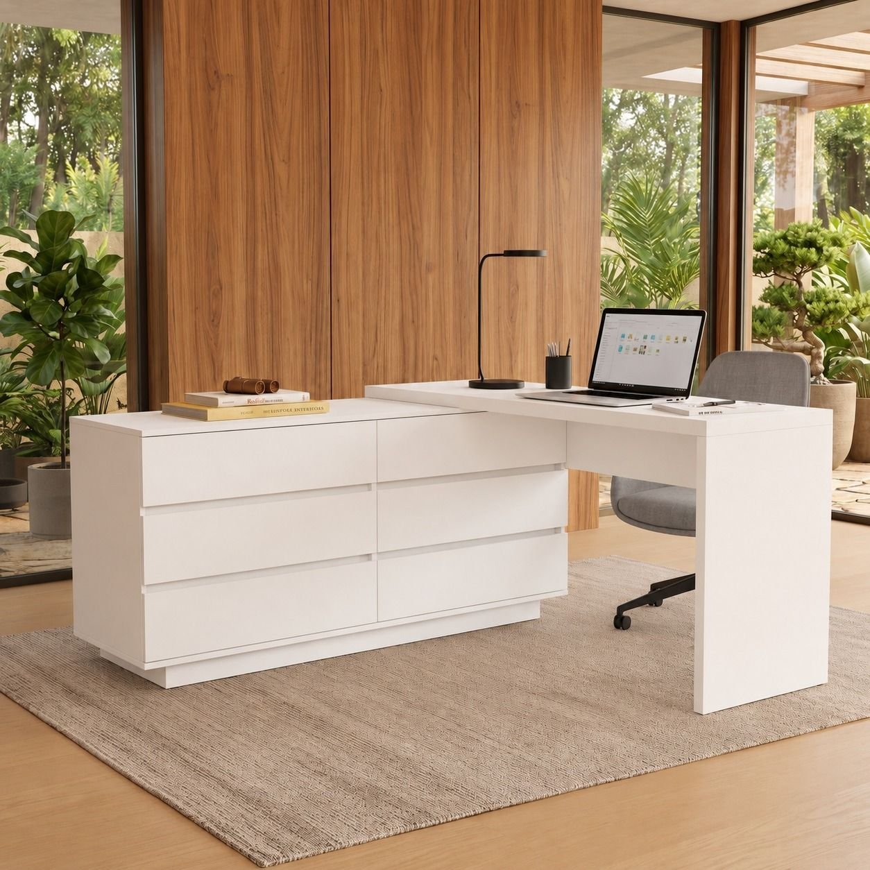 Escrivaninha em L ou Reta Oring 6 Gavetas 230cm CabeCasa MadeiraOriginals