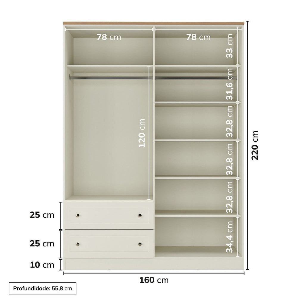 Guarda-Roupa Casal 4 Portas 2 Gavetas Ananda CabeCasa 100% MDF Bege/Offwhite