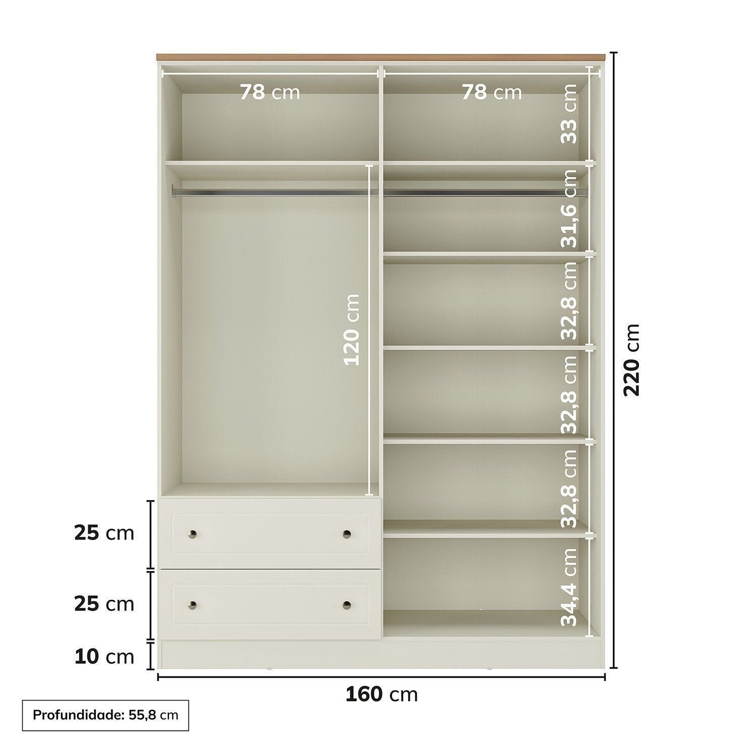 Guarda-Roupa Casal 4 Portas 2 Gavetas Ananda CabeCasa 100% MDF Bege/Offwhite