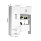 Guarda-Roupa Solteiro 4 Portas 3 Gavetas com Cabeceira e Baú Cancun Yescasa MDP Branco