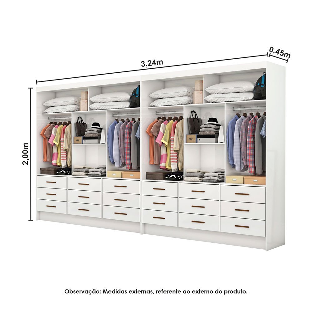 Closet Casal Duplo Sevilha Premium 18 Gavetas Carioca Móveis