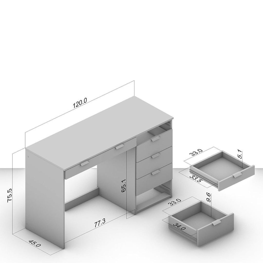 Escrivaninha Mesa Escritório Columbus 7 Gavetas 120cm Yescasa Branco