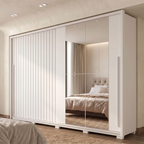 Guarda-Roupa Casal Ripado 2 Portas 4 Gavetas com Espelho Suburban Caemmun 100% MDP/MDF Freijó/Off White