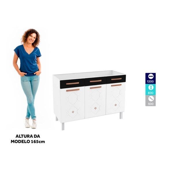 Balcão de Cozinha em Aço Triplo para Pia 120cm Mirage New Telasul Preto/Branco