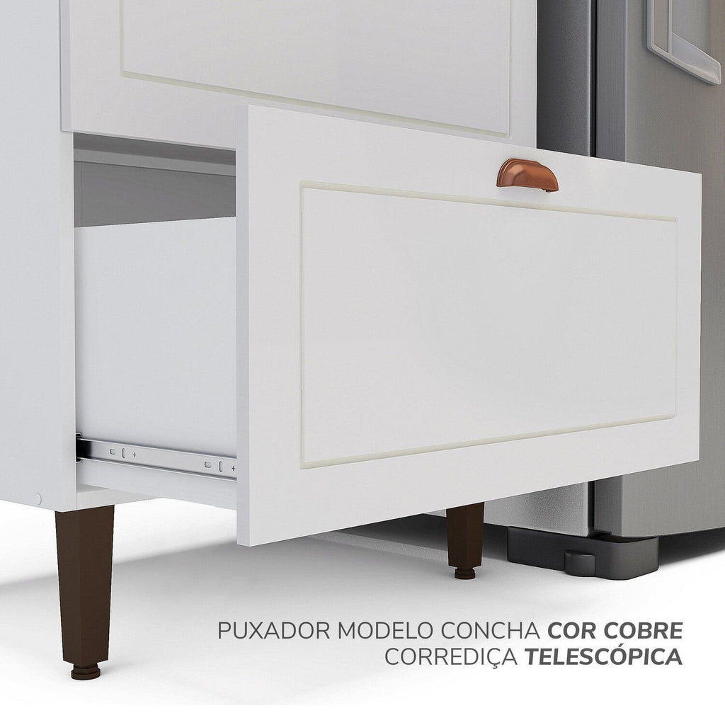 Cozinha Completa Modulada Pérola Yescasa 5 Peças Torre Quente Aéreo 3 Portas Balcão 120 Balcão 80 Basculante Branco
