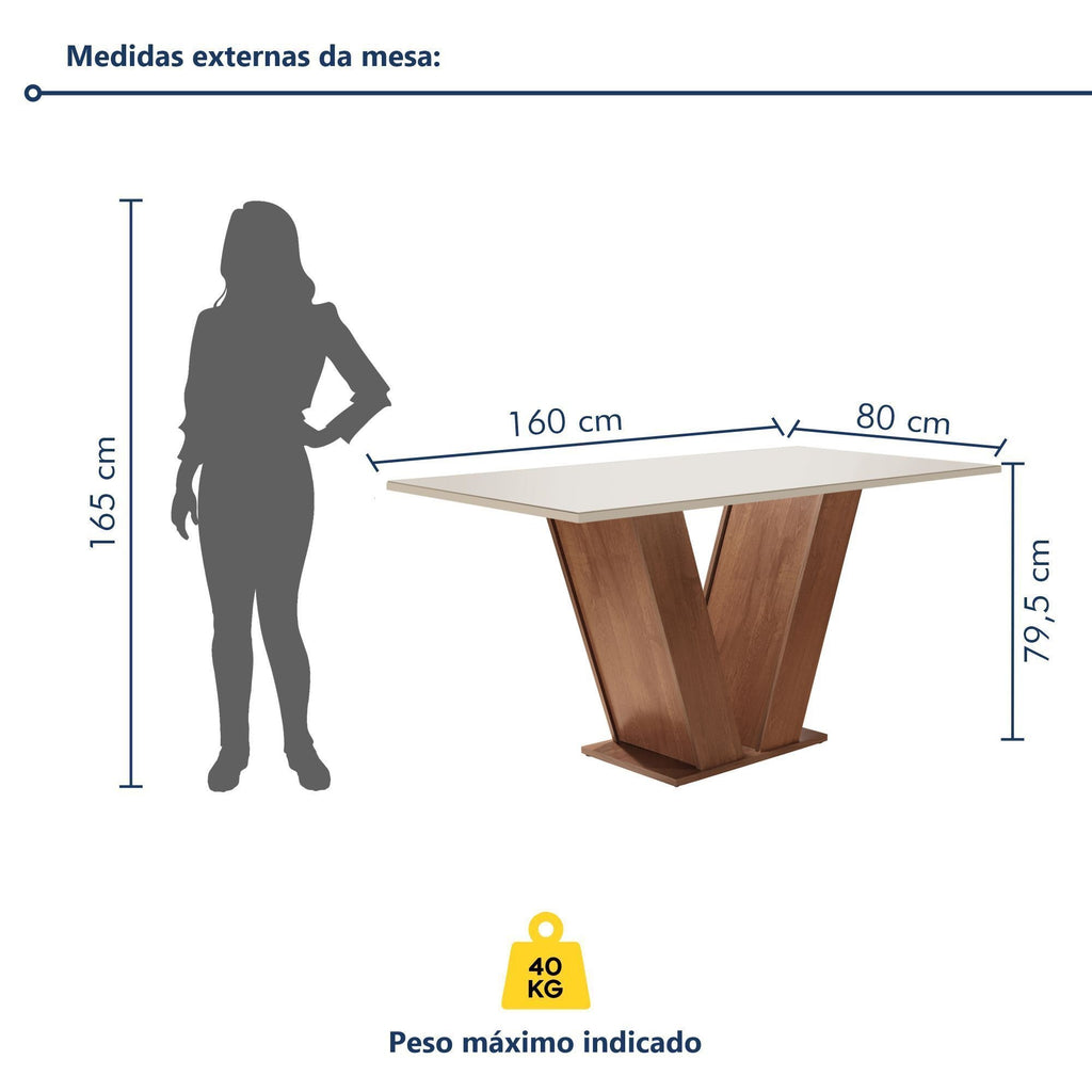 Conjunto Sala de Jantar Mesa Retangular Tampo Vidro/MDF com 6 Cadeiras Espanha Yescasa