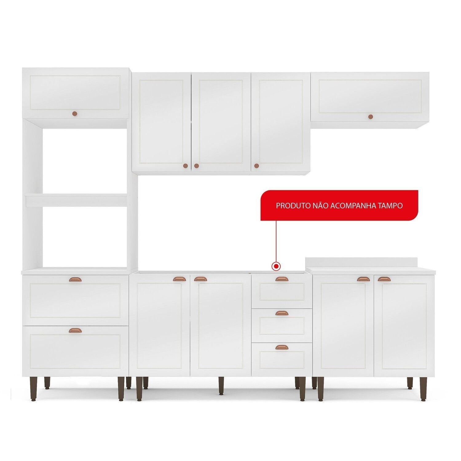 Cozinha Completa Modulada Pérola Yescasa 5 Peças Torre Quente Aéreo 3 Portas Balcão 120 Balcão 80 Basculante Branco