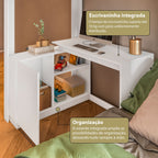 Beliche Office Adulto Moon com Escrivaninha em L Nichos e Escada 2 Portas e 2 Gavetas Yescasa Branco