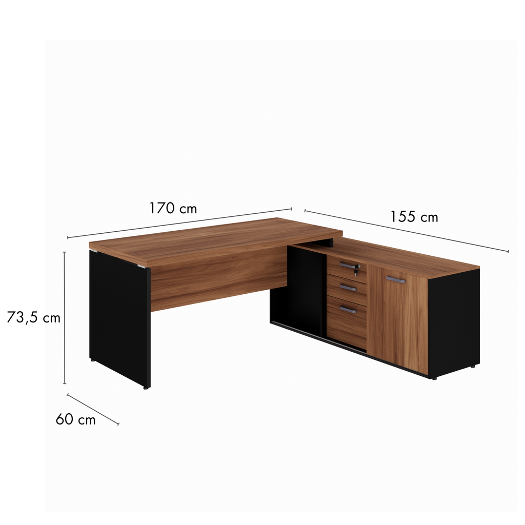 Escrivaninha Mesa Escritório em L com Armário Lateral Pé Painel 150cm Yescasa