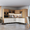 Cozinha Completa Modulada Cecília J Carvalho 8 Peças Torre Quente Paneleiro Canto Oblíquo Vidro Reflecta Marrom/Freijó/Off White