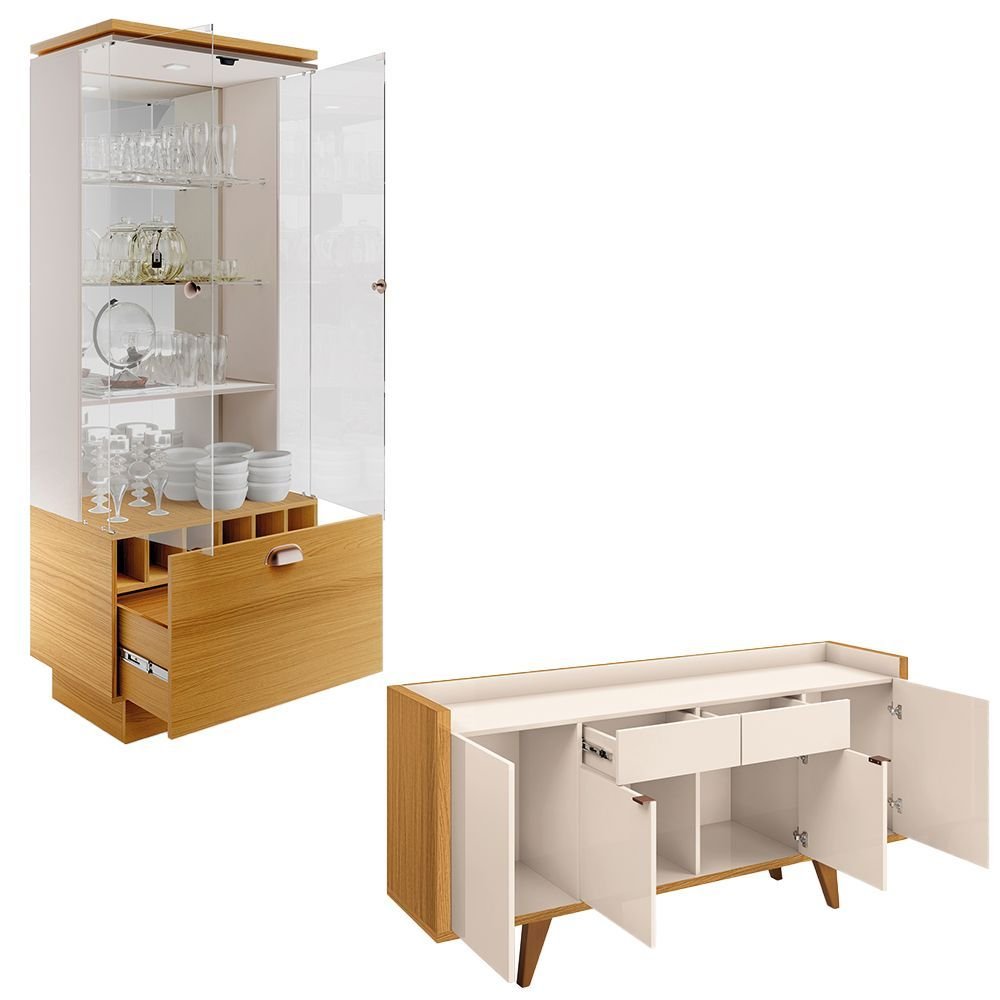 Conjunto Decorativo Cristaleira e Buffet Aparador Peggy/Albâni Off White/Cinamomo G26 Gran Belo