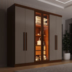 Guarda-Roupa Casal Reflecta com LED 6 Portas 2 Gavetas França Sallêto Móveis Off White/Cinamomo