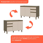 Balcão Pia 2 Gavetas 3 Portas 120cm Connect Henn Cinza/Duna/Cristal