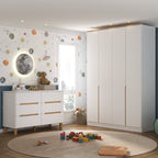 Quarto Infantil Completo Guarda-Roupa e Cômoda Sky Yescasa Branco/Olmo Italiano
