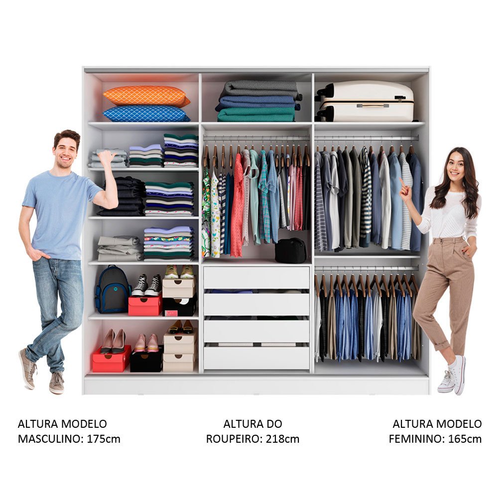Guarda-Roupa Casal Royale 100% MDF Madesa 3 Portas de Correr 4 Gavetas 8 Prateleiras