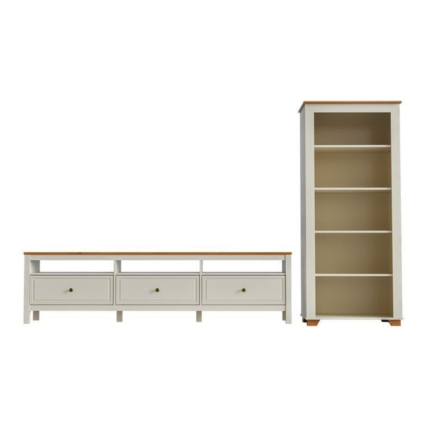 Conjunto Sala de Estar 2 Peças Rack 210cm e Estante Ananda CabeCasa MadeiraOriginals Off White/Mel