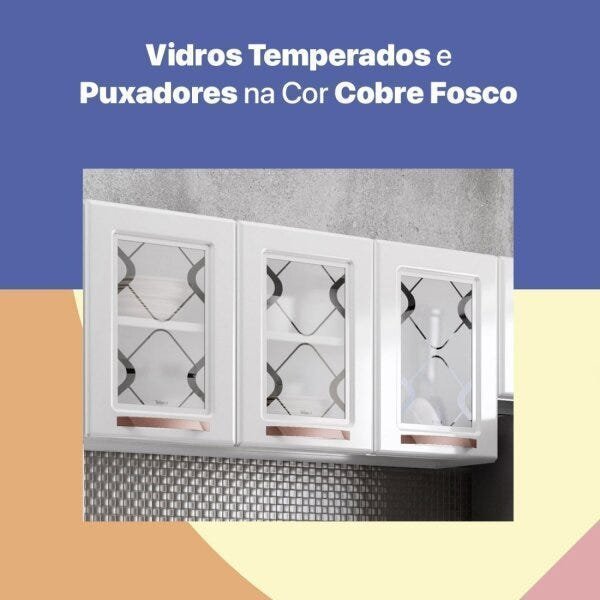 Armário de Cozinha Aéreo Triplo em Aço 3 Portas de Vidro 120cm Mirage New Telasul Branco