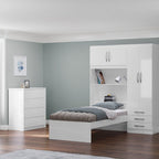 Conjunto Infantil Guarda-Roupa com Cama Lisboa 4 Portas e 3 Gavetas com Cômoda Carla 4 Gavetas MX Móveis Branco/Rosa