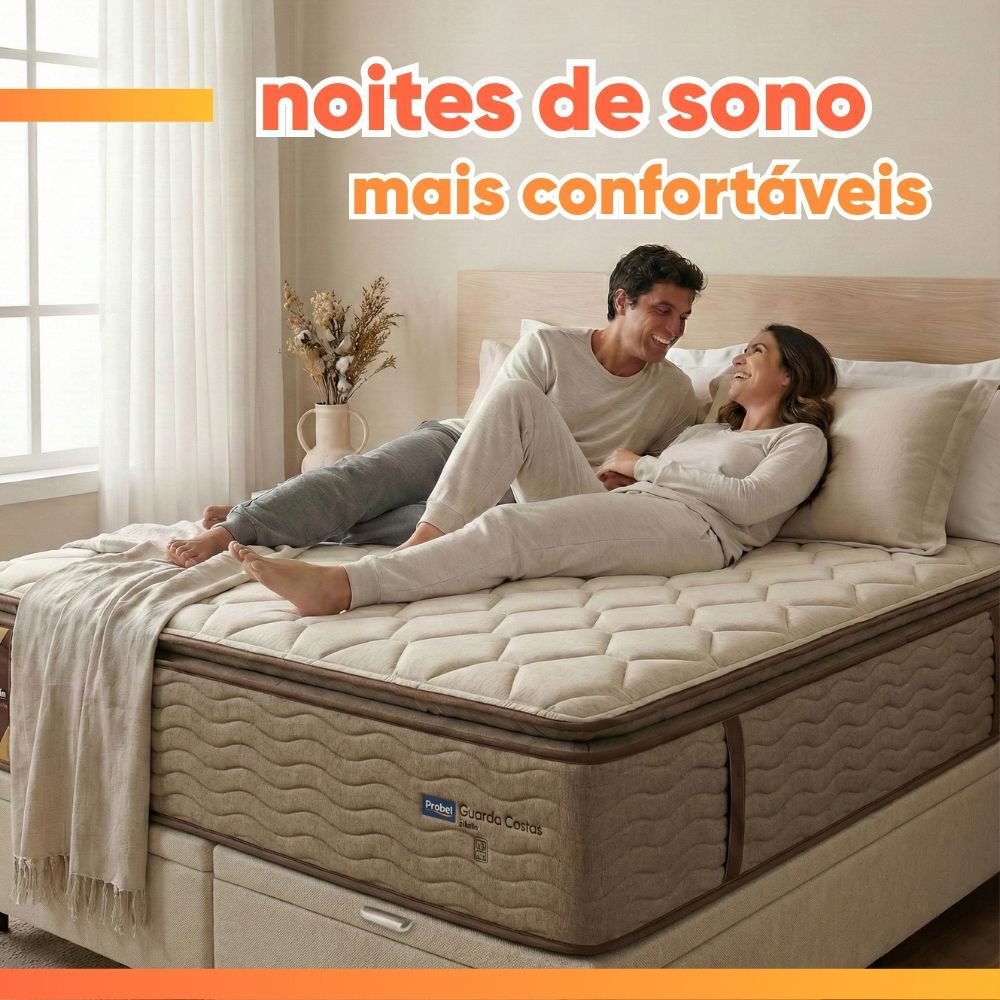 Cama Box Baú Colchão Casal Queen Probel Guarda Costas Max Pillow Top 158x198x81cm Bege