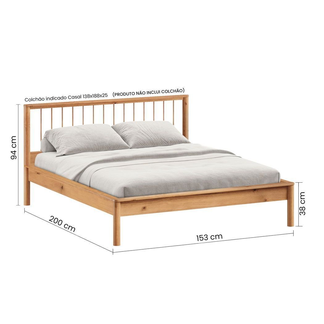 Cama Casal Madeira Maciça Moderna Reforçada Freijó Apoana IDIMEX