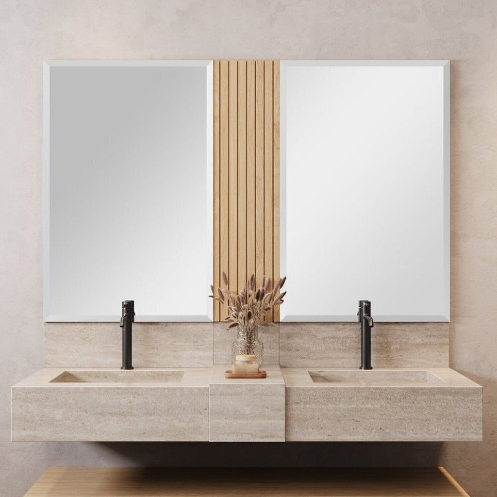 Conjunto para Banheiro Bancada em Porcelanato com Cuba Esculpida, Armário e Espelho Ripy Bumi 120cm Amarelo/Wood/Travertino