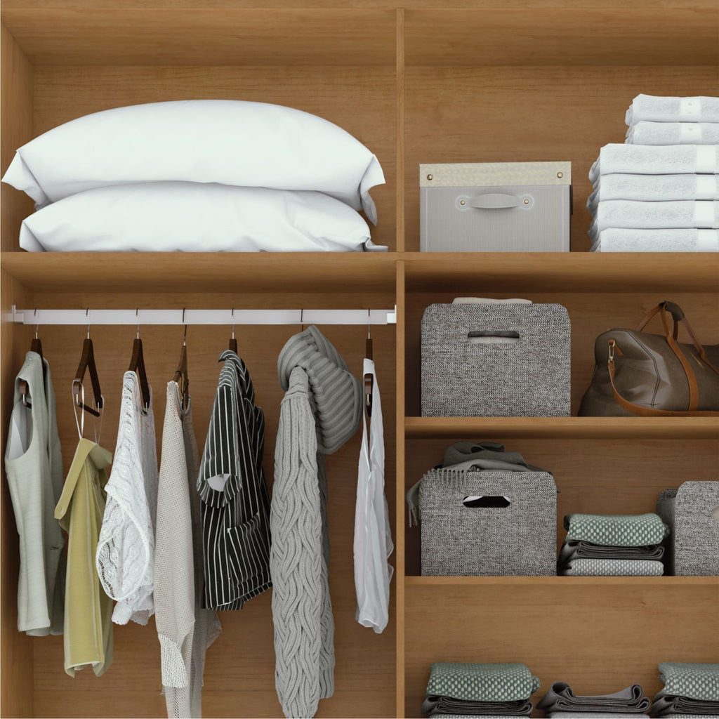 Guarda-Roupa Solteiro 4 Portas 2 Gavetas Alonzo Móveis Lopas 100% MDF 153.5cm Marrom Amêndoa Clean/Branco