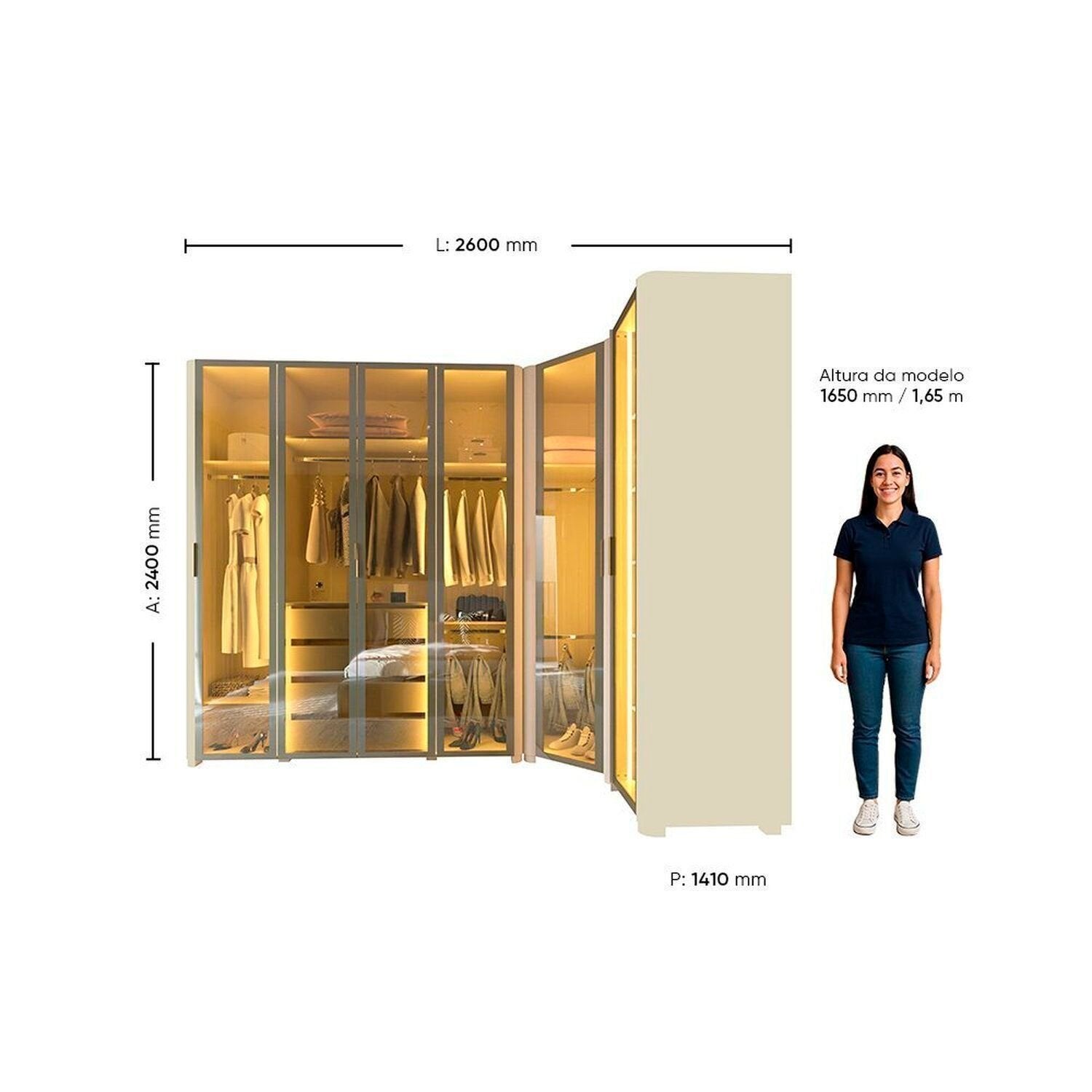 Guarda-Roupa Modulado Reflecta Innova 260cm x 240cm Mod 002 100% MDF Gelius Móveis Off White