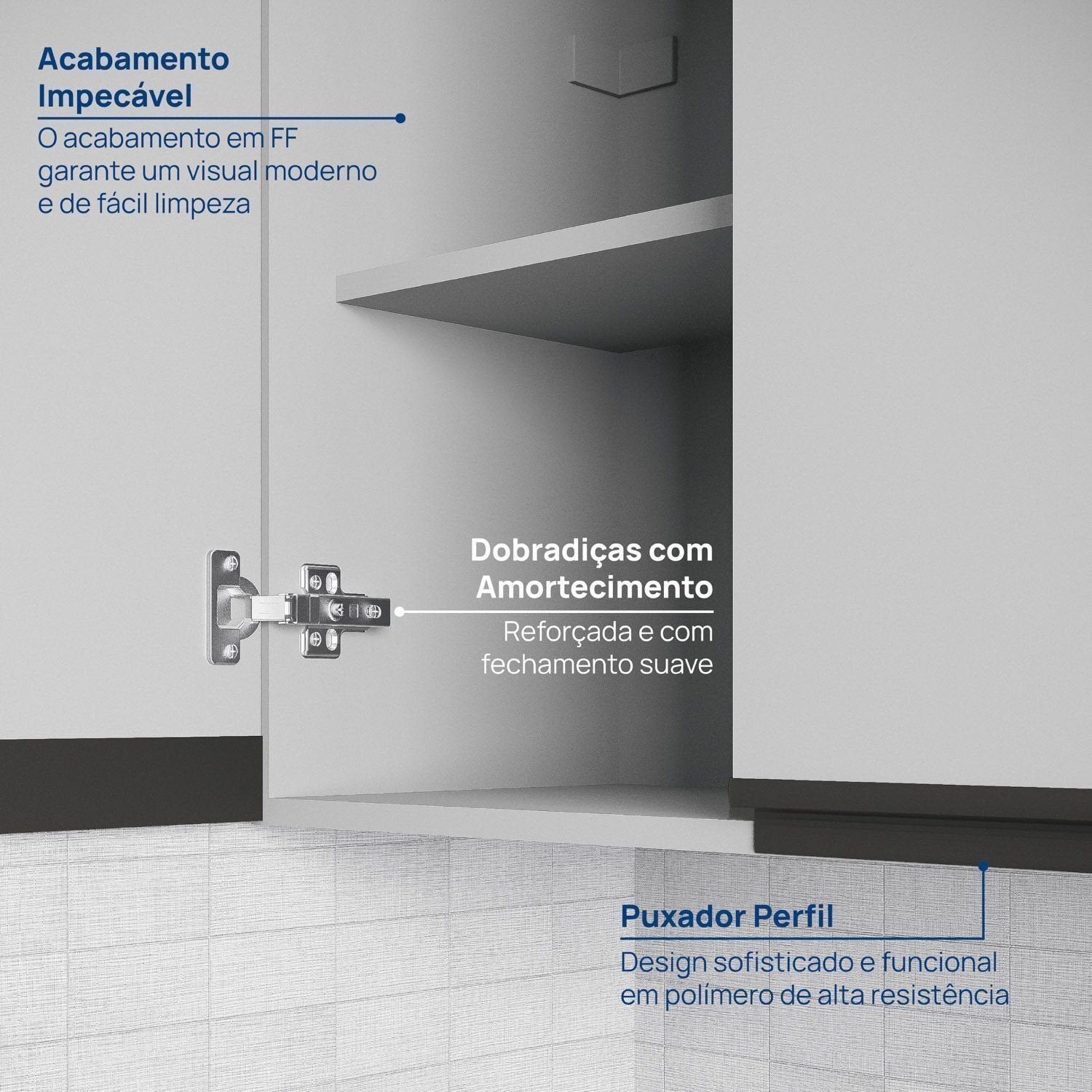 Armário Aéreo 3 Portas 120cm Nara CabeCasa MadeiraOriginals Cinza
