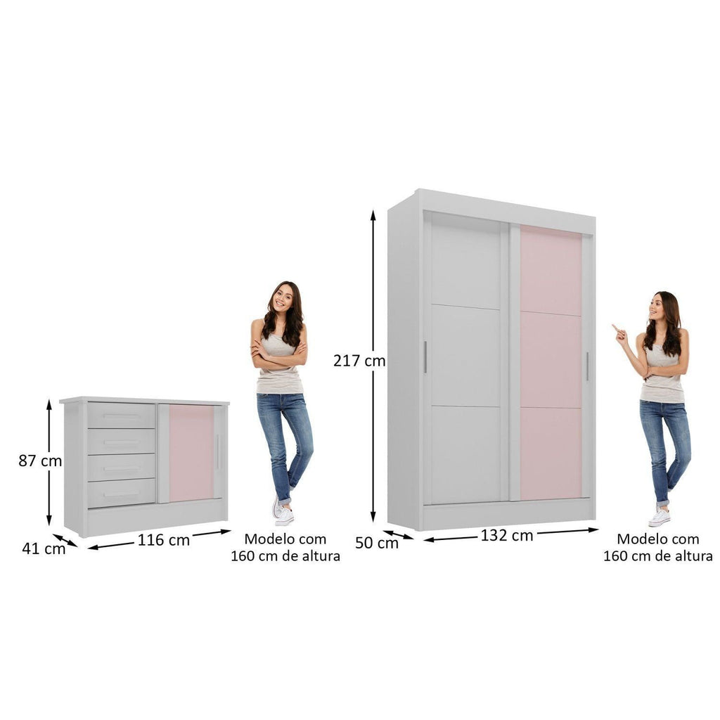Quarto Infantil Completo Guarda-Roupa 2 Portas 2 Gavetas com Cômoda Maya Espresso Móveis