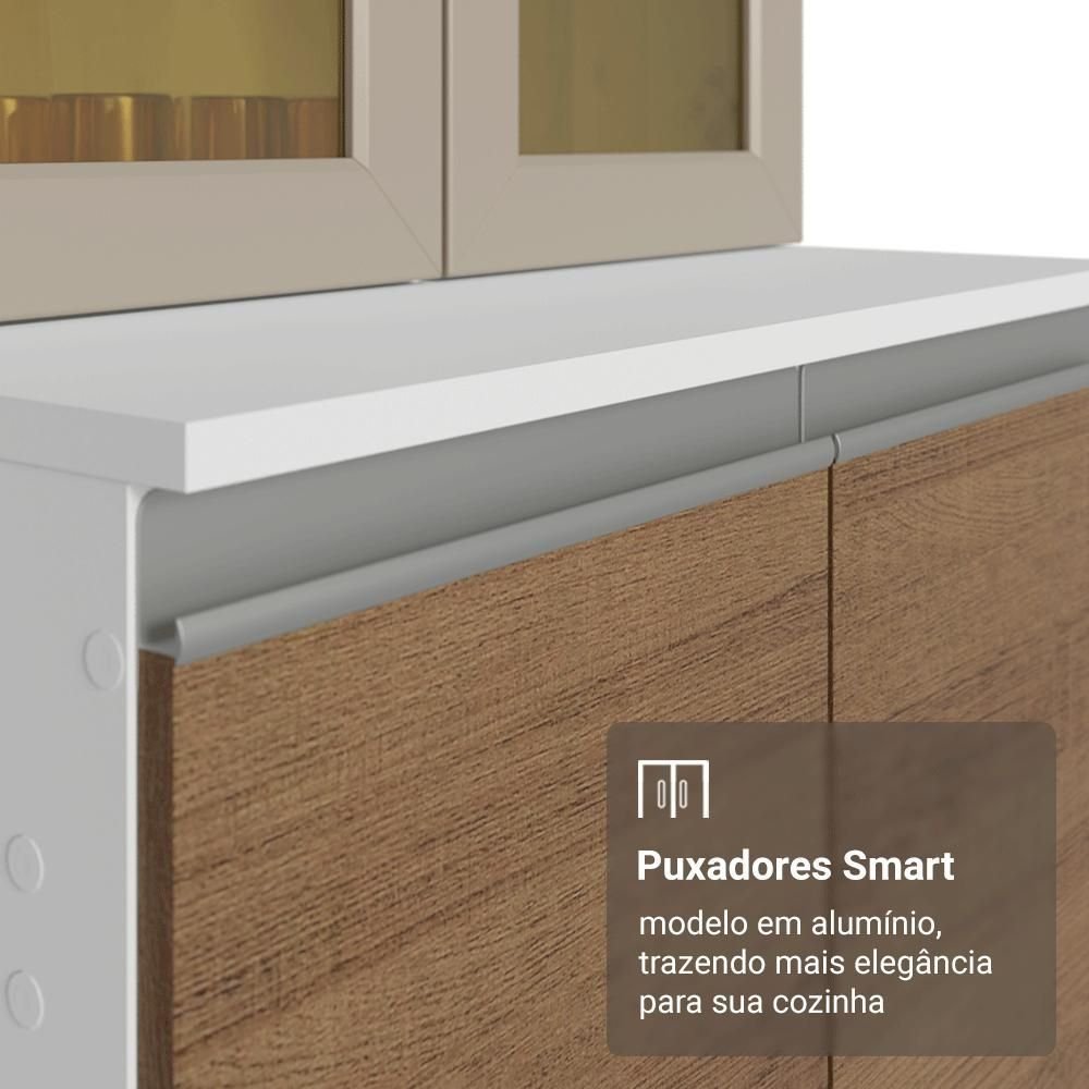 Armário de Cozinha Completo de Canto 100% MDF 447cm Smart Madesa Branco/Rustic/Crema