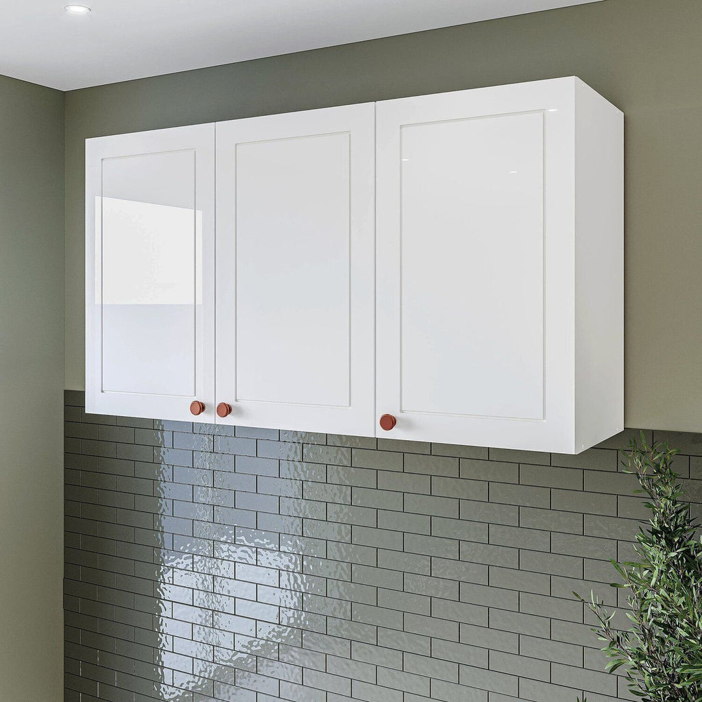 Armário Aéreo 3 Portas 120cm Pérola Yescasa Branco/Azul