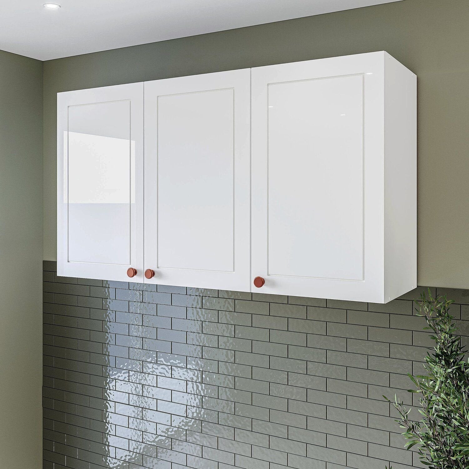 Armário Aéreo 3 Portas 120cm Pérola Yescasa Branco/Azul