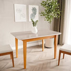 Conjunto Sala de Jantar Tangará Tiê Mesa com 4 Cadeiras Madeira Maciça Tampo MDF e Vidro CabeCasa MadeiraOriginals Bege/Cara